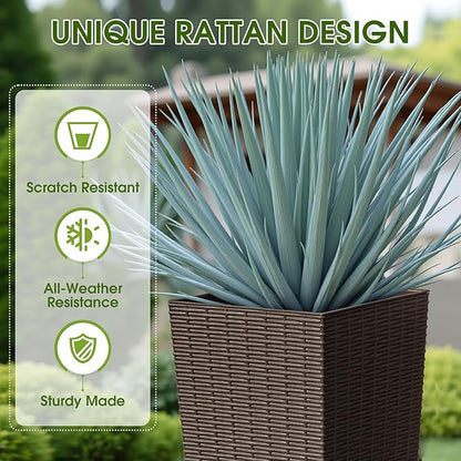 Devoko Resin Tall Planters with Tray for Outdoor Plants Set of 2, Large Taper Outdoor Planter Pots with 4 Drainage Holes, Flower Pots Modern Decor for Porch, Patio, Backyard, Garden(Brown, 32")