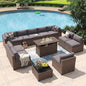 Aoxun 12 Piece Patio Furniture Set with 44” Fire Pit Table Wicker Rattan Outdoor Sectional Sofa Set with Coffee Table and Thickened Cushions, Grey (Waterproof Cover Included)