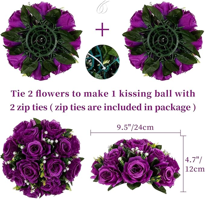 Artificial Flower Balls, 10 Pcs Purple Silk Rose Centerpieces