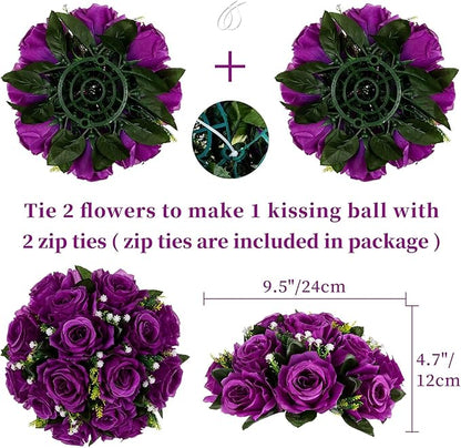 Artificial Flower Balls, 10 Pcs Purple Silk Rose Centerpieces