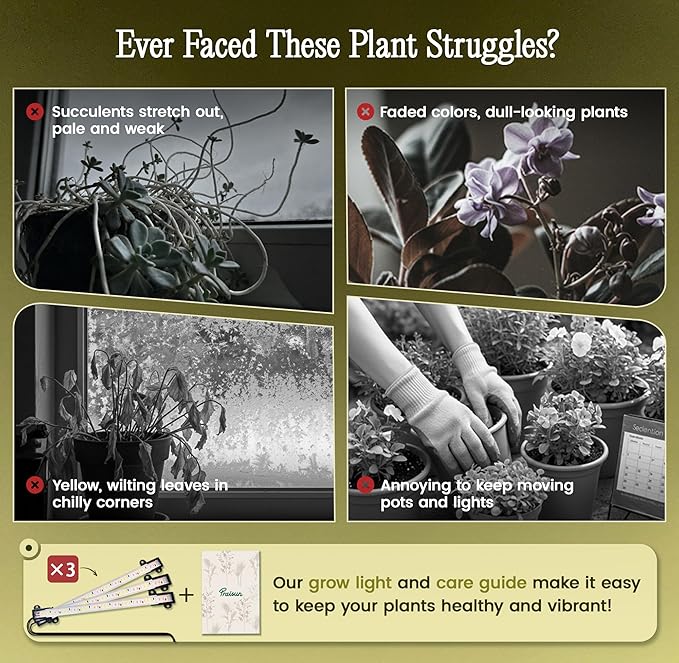 PRAISUN 51.3 Inch Plant Stand with Grow Light, 6 Tiered Indoor Plant Shelf with Larger Flower Holder, Pine-Shaped Stand, 3 Light Modes, Open Base, Corner Plant Rack for Living Room, Oak and White