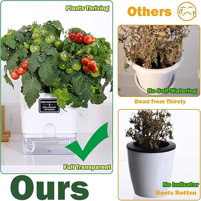 Planterhoma Self Watering Plant Pots for Indoor Plants 7 inch, 8 Packs Rectangular Self-Watering Planters with Drainage Hole, White African Violet Pots for Devil's Ivy, Spider Plant, Orchid, Herb