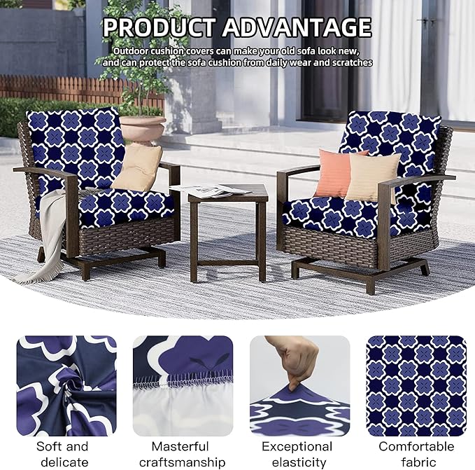 Outdoor Cushion Covers 8 Pack in Dark Blue Geometric Print