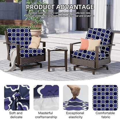 Outdoor Cushion Covers 8 Pack in Dark Blue Geometric Print