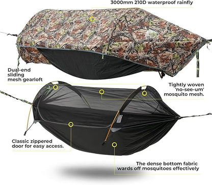 Camping Hammock Tent with Mosquito Net & RainFly, 3 in 1 Waterproof Lightweight Portable Sleeping Hammock Bug, Travel Outdoor Gear with Tree Strap Swing, for Hiking Patio Expedition