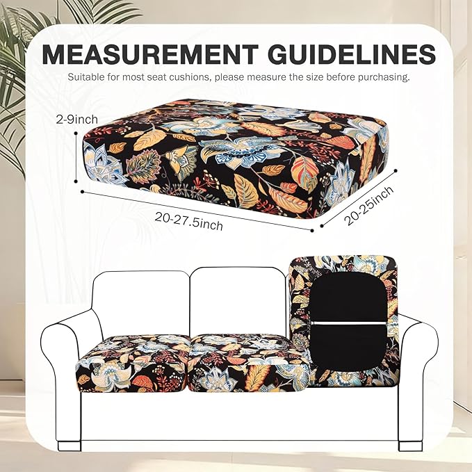 Outdoor Cushion Covers, 8-Piece Floral Stretch Set with Non-Slip Straps