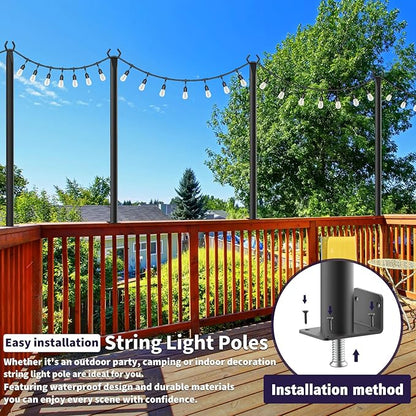 2 Pack String Light Poles,5Ft Light Poles for Outside String Lights,Outdoor Lights Pole with Fork,Metal Poles Stand for Patio Deck Backyard