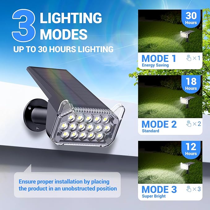 WdtPro Solar Spot Lights Outdoor Waterproof, Bright Solar Lights Outdoor with 16 Extra-Large LEDs, 3 Modes Landscape Spotlights, 2-in-1 Solar Powered Light for Yard Flag Garden, 10 Pack, Cool White