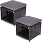 Outdoor Storage Ottoman (Set of 2) - All-Weather Wicker Patio Footstool with Washable Cushions - Sturdy Rattan Foot Rest & Hidden Box for Deck, Porch, Backyard & Balcony