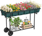 YBING Elevated Raised Garden Bed with Legs Outdoor Mobile Herb Garden Planter with Storage Shelf 6 Pocket Patio Raised Planter Boxes on Wheels Elevated Flower Bed 42x17x30in Green