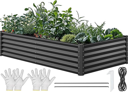 YITAHOME 8x4x1.5 ft Galvanized Raised Garden Bed Kit, Large Metal Planter Box with Gloves, Safety Rubber & Support Rod, Outdoor Flower Bed for Plants Vegetables, Green