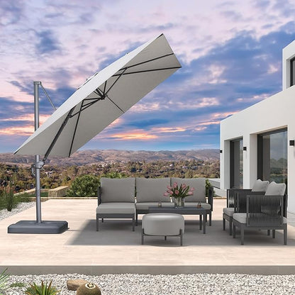 PURPLE LEAF Patio Umbrella 10' X 10' Rectangle Cantilever Umbrella Large Aluminum Outdoor Umbrellas with 360-degree Rotation & UPF40+ Premium Fabric for Deck Pool Garden Yard, Pebble Grey