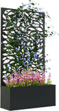Outsunny Metal Raised Garden Bed with Trellis for Climbing Plants, Freestanding or Wall Mounted Flower Bed with Privacy Panel, Leaves Cut-Outs Outdoor Planter Box for Garden, Patio, Balcony