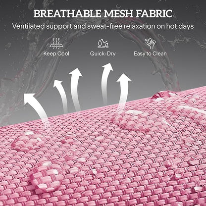 Outsunny Folding Chaise Lounge Chair, Pool Sun Tanning Chair, Outdoor Lounge Chair with Reclining Back, Breathable Mesh Seat, Headrest for Beach, Yard, Patio, Pink
