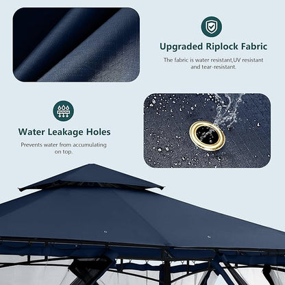 MASTERCANOPY Outdoor Garden Gazebo for Patios with Stable Steel Frame and Netting Walls (11x11,Navy Blue)