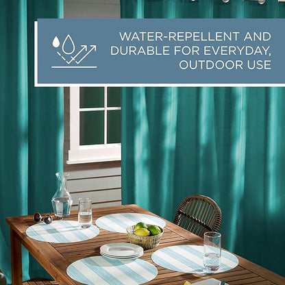 TOWN & COUNTRY BASICS Cabana Solid Heavyweight Indoor Outdoor Curtains, Light Filtering Opacity with Grommet Top, Water Repellent, 2-Pack Set, 54"x96", Dark Teal