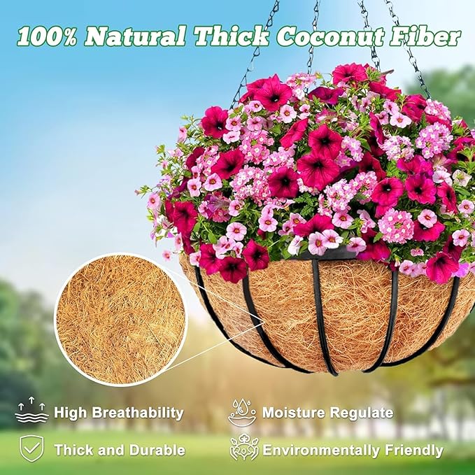 Y&M 4pcs 18“ Round Coconut Fiber Liner, 18'' Coco Liner Pre-Formed Replacement for Wall Hanging Planter Basket