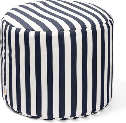 Jaxx Spring Indoor/Outdoor Bean Bag Pouf Ottoman, Navy Stripes