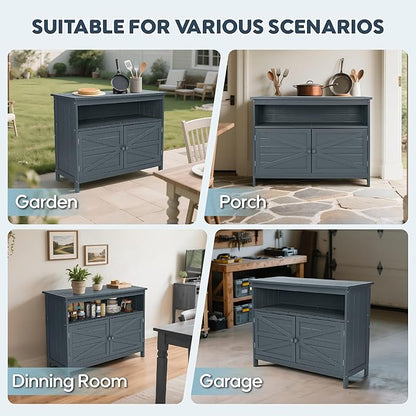 HIPS All-Weather Outdoor Storage Cabinet,Outdoor Sideboard with Magnetic Doors,3-Shelves Patio Storage Cabinet, Used for Garden,Buffet Cabinet,TV Stand, Bar Table,Balcony