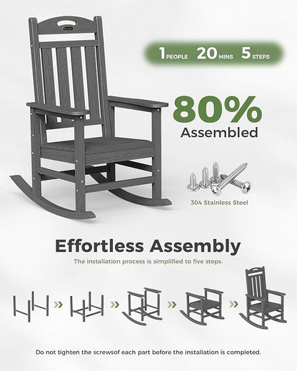 Rocking Chairs for Outdoor Use, Dark Grey, 380 lb Capacity, High Back