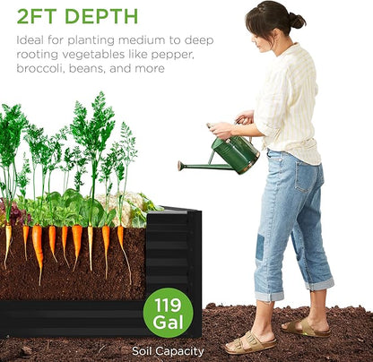 Best Choice Products 4x2x2ft Outdoor Metal Raised Garden Bed, Deep Root Box Planter for Vegetables, Flowers, Herbs, 119 Gallon Capacity, 100% Non Toxic Materials - Black