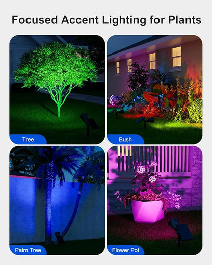 2 Pack Color Changing Solar Spotlights Outdoor for Tree, Flower, Plant, Statue, Sign, Decorative wall, Waterproof Rainbow Lanscape Spot Uplights for House Outside, Yard, Garden, Patio, Pathway, Pool