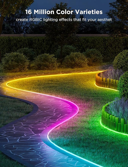 Govee Outdoor Neon Rope Lights, 65.6ft RGBIC IP67 Waterproof Outdoor Decorations with 64 Scene Modes, Music Sync, Flexible LED Lights, Neon Lights Work with Alexa, Google Assistant