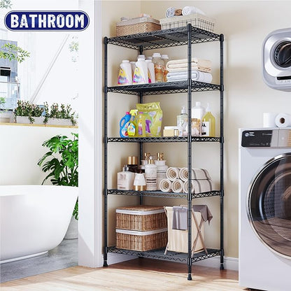 Storage Shelves Adjustable Metal Shelving Unit 5 Tier Wire Shelving,1010LBS Pantry Shelves Sturdy Steel Wire Shelf for Laundry Bathroom Kitchen Pantry, 13.6" D x 21.5" W x 59.4" H, 2PCS