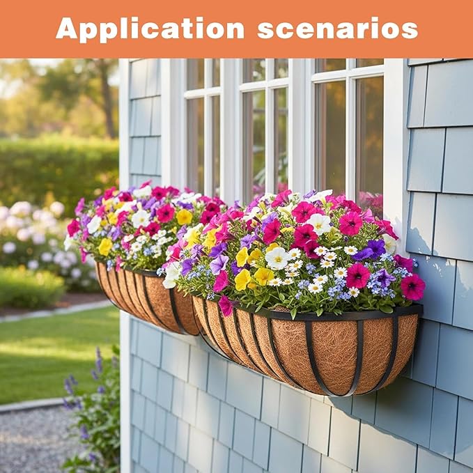 4 Pack 16" Railing Planter Window Box with Coco Fiber Liner Horse Trough Planter The Railing Planters Boxes for Deck Porch Fence Outdoor
