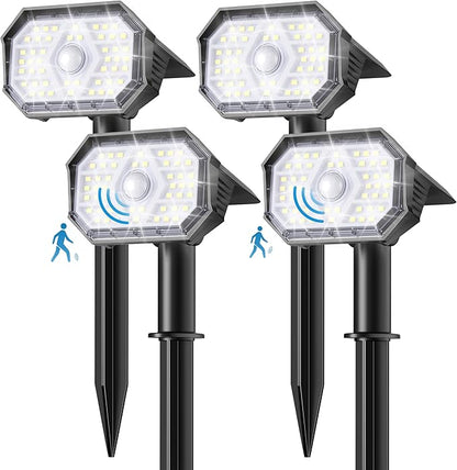 Brightown 4 Pack Solar Motion Lights Outdoor Waterproof, Motion Sensor Spot Lights- 58 LED/3 Modes Solar Powered Spotlights 2-in-1 Auto On/Off for Outside Yard Wall Garden, Cool White