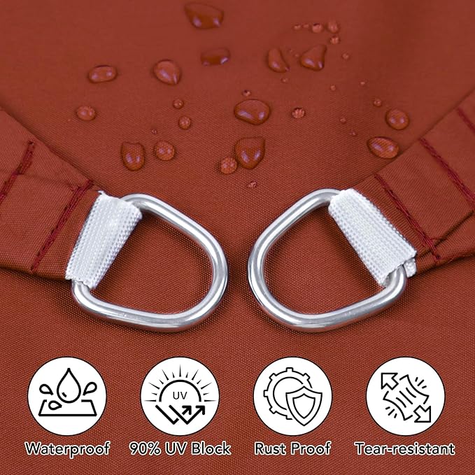 Artpuch Waterproof Sun Shade Sail, 8'x10' Rust Red Rectangular, UV Resistant Rain Canopy, Curved Edges Shade Cloth for Outdoor Patio, Deck, Yard