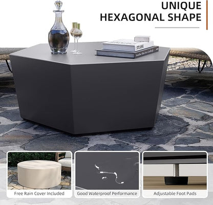 UPHA Outdoor Hexagon Coffee Table, Small Modern Minimalist Accent Tables, Low Light Concrete Center Table for Living Room, Outside Patio, Deck, 35×30.7×15, Dark Gray