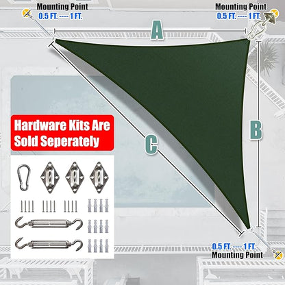 Amgo Custom Size 14' x 19' x 23.6' Green Right Triangle Sun Shade Sail Order to Make Canopy Awning UPF50+ AGSLT, 95% UV Blockage, Water & Air Permeable, 200GSM Commercial Standard (We Customize)