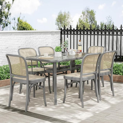 TLSUNNY Patio Outdoor Table W/ 1.69″ Umbrella Hole, 30"X 55" Rectangular Tempered Glass Patio Dining Table for 6, Outdoor Metal Furniture, All-Weather Use, for Patio, Graden, Backyard (Grey)