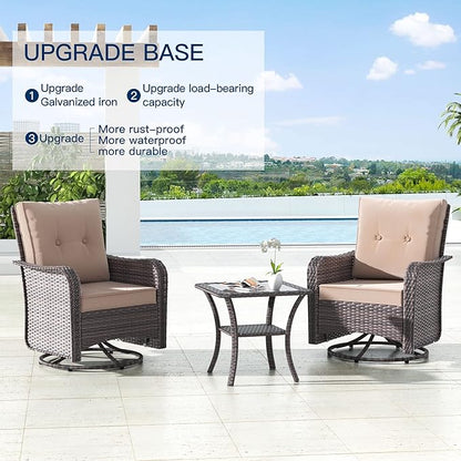 Kullavik 10 Pieces Outdoor Patio Furniture Set,PE Wicker Rattan Sectional Sofa Patio Conversation Sets with 43" 55000BTU Gas Propane Fire Pit Table,Swivel Rocking Chairs Set,Sand