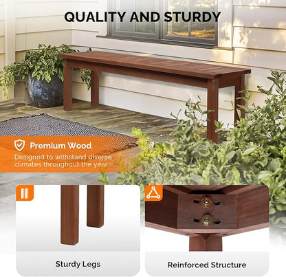 VINGLI Outdoor Wooden Bench, 62” Porch Bench Outdoor Backless Garden Bench, Small Outdoor Bench for Deck Patio Entryway (Brown, 62in)
