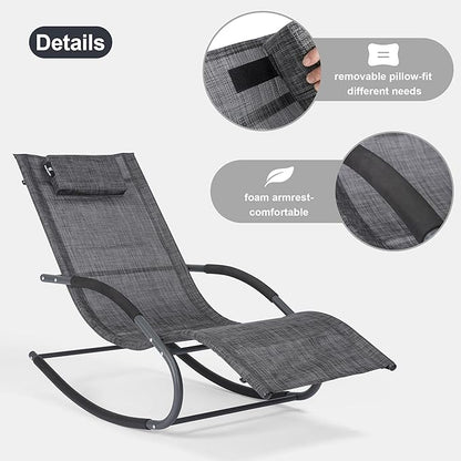 Outdoor Lounge Chairs with Removable Pillow, Pool Chaise Lounge Chairs Set of 2, Dark Grey