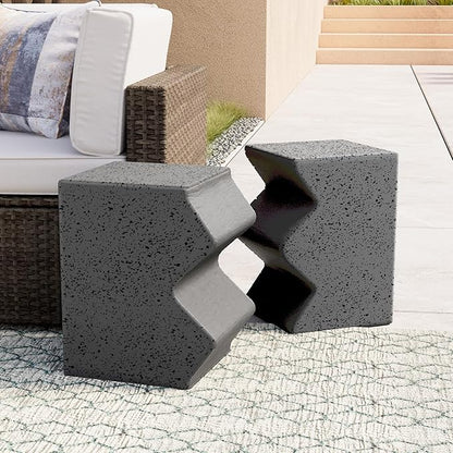 COSIEST Concrete Side Table, Set of 2 Rectangular Outdoor Side Tables, Decorative Garden Stools for Indoor Outdoor, Accent Table Patio Side Table End Table w Spotted, Dark Grey