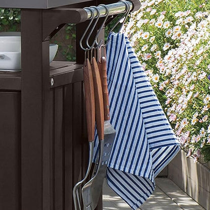 Keter Outdoor Grill Prep Table & Serving Cart, Stainless Steel Top, Unity, 40 Gal, Brown - Portable Bar Table and Cooking Accessory for Pool, Patio, Lawn, and Backyard