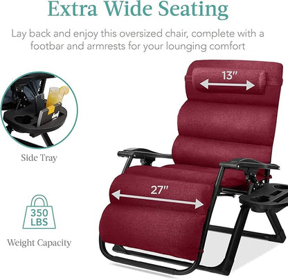 Zero Gravity Recliner, Burgundy with Removable Cushion and Side Tray