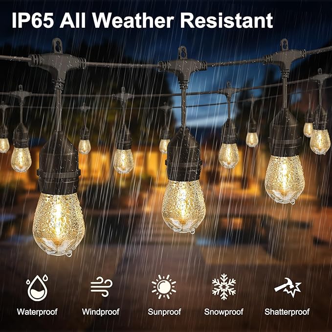 String Lights 100FT Outdoor LED with 64+4 Warm Yellow Bulbs