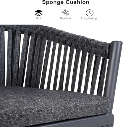 PURPLE LEAF 7 Pieces Longer Outdoor Dining Set with Patio Aluminium Dining Table and Wicker Chairs Modern Furniture Cushions Sets for Backyard Indoor Decor Kitchen Gray