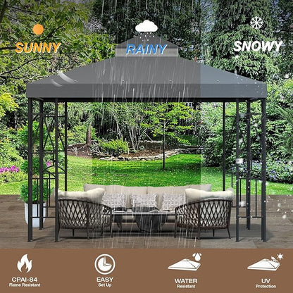 10x10 Canopy Replacement Top Double Tiered Gazebo Cover for Yard, Patio & Garden Durable Sunshade Replacement (Gray)