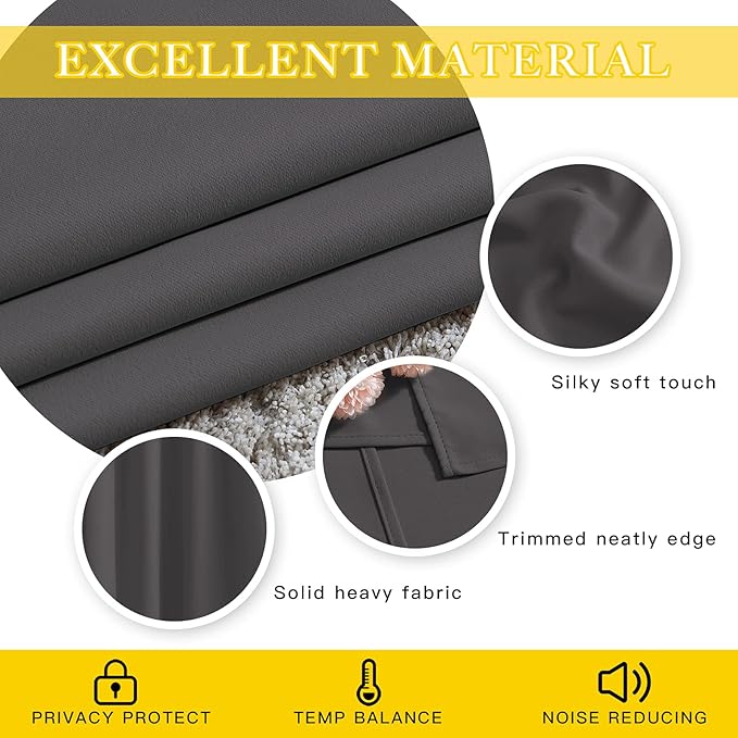 NICETOWN Sliding Glass Door Curtain Extra Long 132 inches Long, Grommet Thermal Insulated Blackout Patio Door Curtain Panel for Bedroom/Pergola, Gray, 1 Panel, W80 x L132