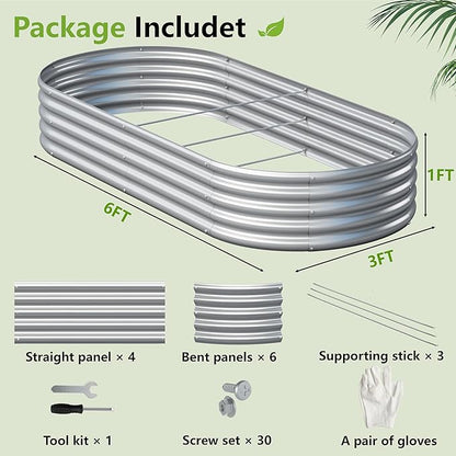 2PCS 6x3x1ft Galvanized Metal Raised Garden Bed Kit,Outdoor Planter Box Vegetables,Flowers,Herbs Durable Rust-Resistant Patio Gardening Beds