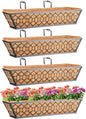Riare 4 Pack 24 Inch Window Boxes Planters with Coco Liner, Metal Deck Railing Planter Boxes, Balcony Planters Railing Hanging, Horse Trough Window Flower Planter Boxes for Outdoor Porch Fence Patio