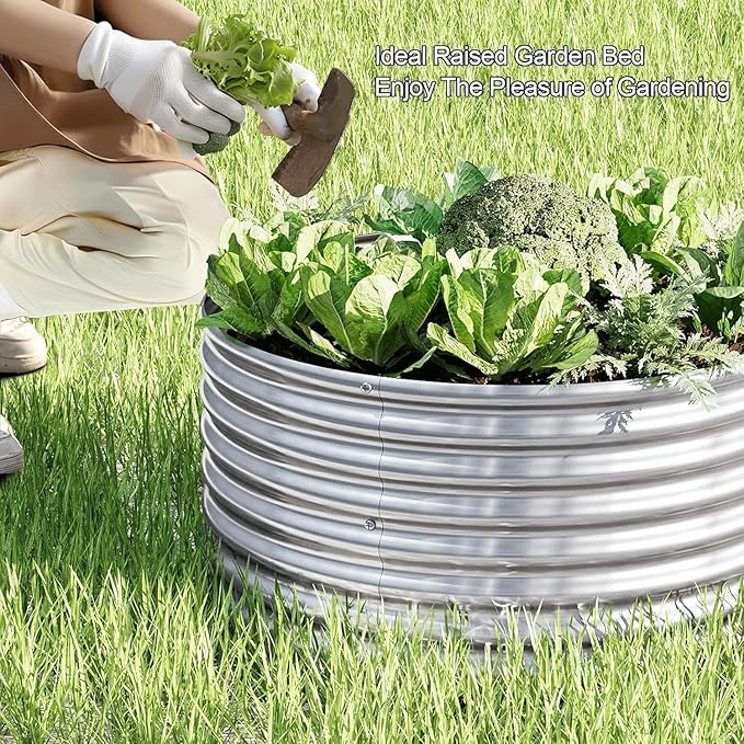 4 Pack 3x3FT Round Corrugated Galvanized Steel Raised Garden Bed Outdoor, Metal Above Ground Garden Bed for Vegetables and Flowers, Raised Beds for Gardening-3x3FTx10Inch