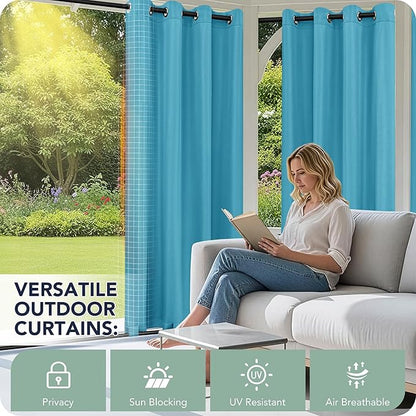 Outdoor Curtains for Patio Waterproof 6 Panels - Windproof, Privacy, Weatherproof Outside Drapes for Gazebo Pergola Porch, Grommet Top and Tab Bottom, 54x95 Inch, Teal