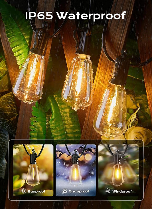 String Lights, 200 FT Black Patio Strand with 64 Warm White ST38 Bulbs