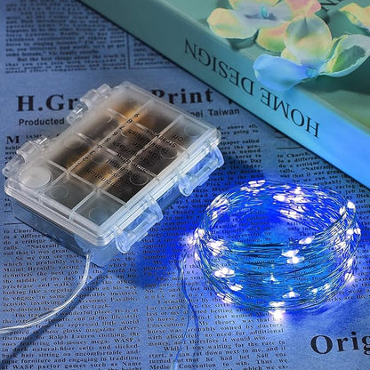Indoor String Lights, Blue LED Battery Operated with Remote, 65.6 Ft